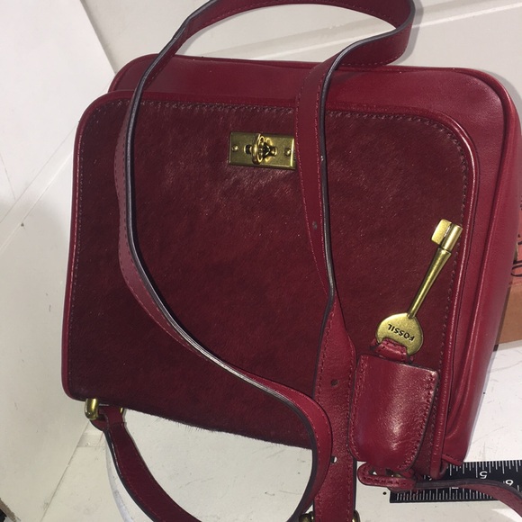 - Fossil Deep Red Leather and Pony Hair Crossbody. - Picture 3 of 9